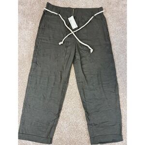 NEW Grey State Sedona Pant Women 3 Olive Green Cotton Linen‎ Wide Leg Rope Belt